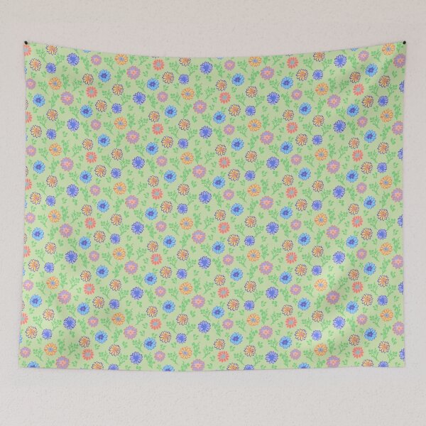 Item preview, Fun Flowers Half-Drop on Soft Green d3e7b3 designed and sold by Art in My Loft.