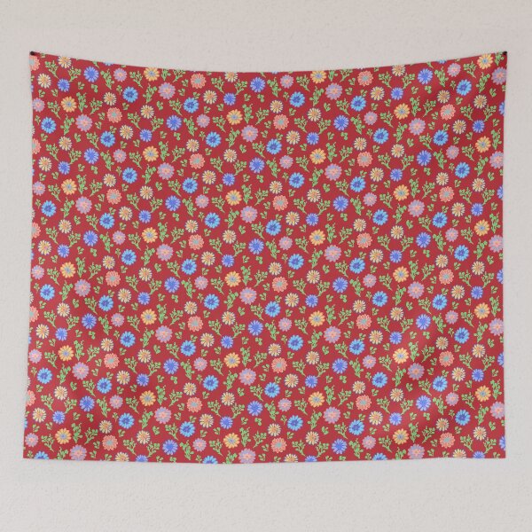 Item preview, Fun Flowers Half-Drop on Dark Red bd2a34 designed and sold by Art in My Loft.