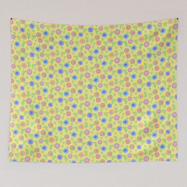 Item preview, Fun Flowers Half-Drop on Soft Yellow fcef87 designed and sold by Art in My Loft.