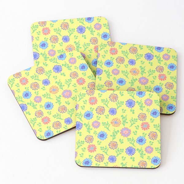 Item preview, Fun Flowers Half-Drop on Bright Yellow fffe80 designed and sold by Art in My Loft.
