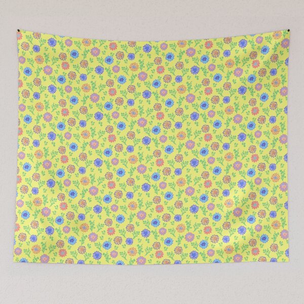 Item preview, Fun Flowers Half-Drop on Bright Yellow fffe80 designed and sold by Art in My Loft.