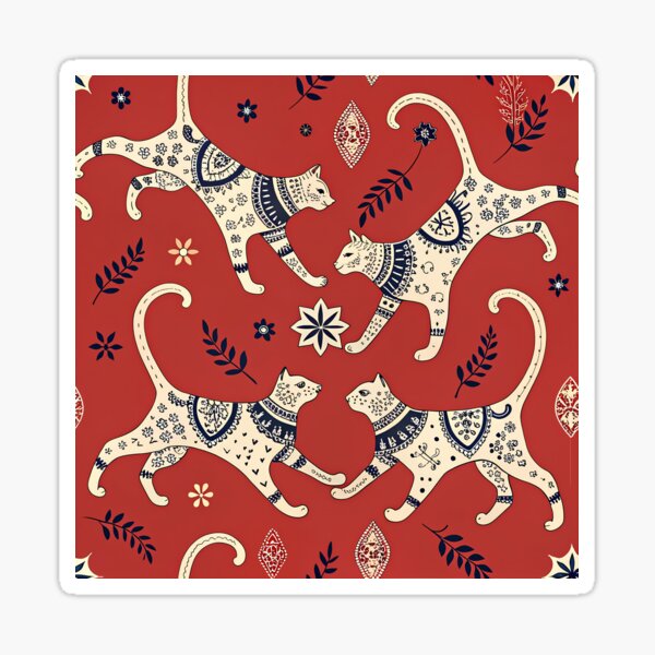 Item preview, Motif de chat fantaisiste d'art populaire designed and sold by tretyakov.
