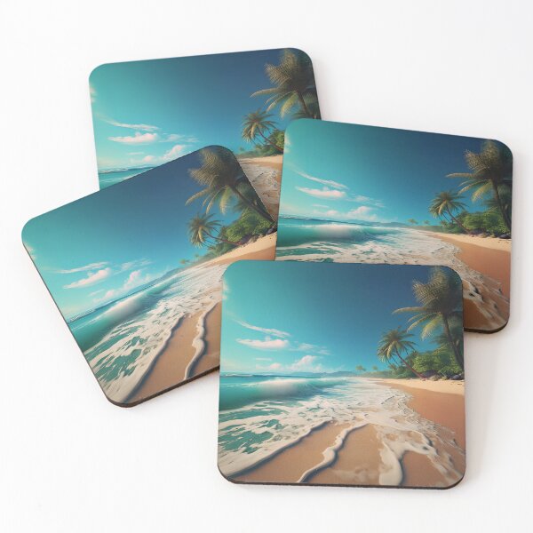 Item preview, A sunny beach with foamy blue waves and palm trees designed and sold by Design your dreams.