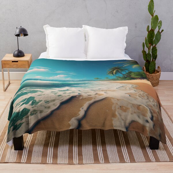 Item preview, A sunny beach with foamy blue waves and palm trees designed and sold by Design your dreams.