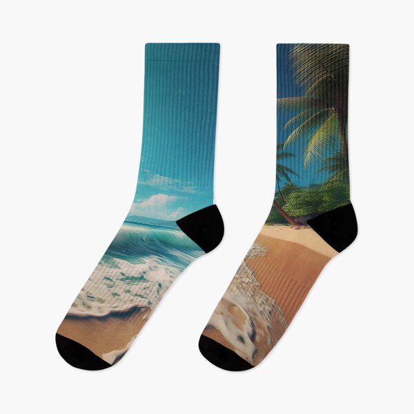 Item preview, A sunny beach with foamy blue waves and palm trees designed and sold by Design your dreams.