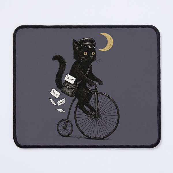 Item preview, Midnight Mail Cat – Whimsical Black Cat Postman on Vintage Bicycle designed and sold by Shoot-The-Moon.