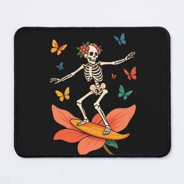 Item preview, Skull Skeleton Surfing on a Petal with Swarming Butterflies – Minimalist Colorful Art designed and sold by ColorSplash123.