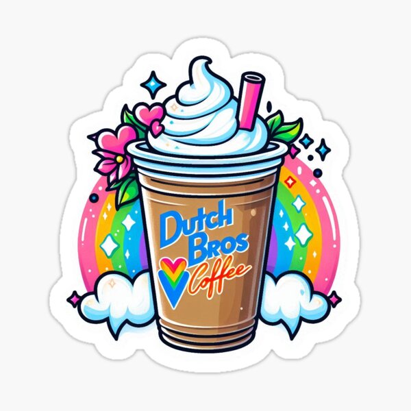 Item preview, Dutch Bros Cold Brew Sticker – Rainbow Whipped Cream Tattoo Style designed and sold by Gscode.