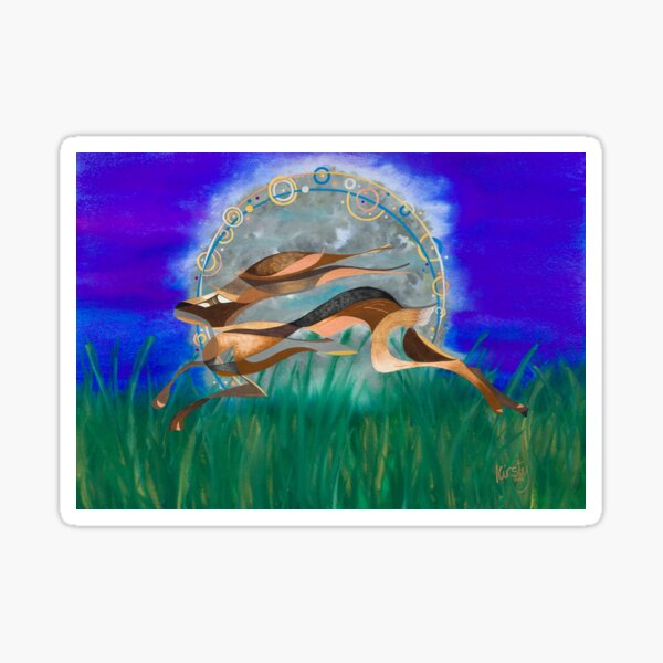 Running Hare Racing the Moon Sticker