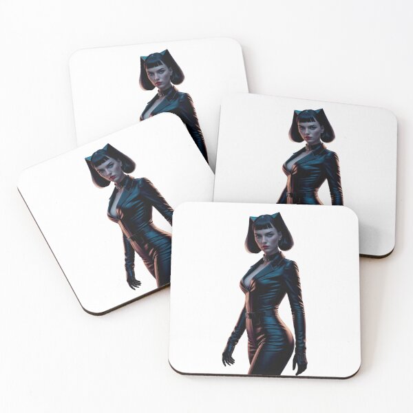 Item preview, Woman in Black Catsuit with Cat Ears and Dramatic Lighting designed and sold by Creative88Art.