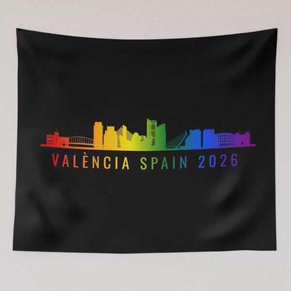 Item preview, Valencia Spain 2026 Skyline Graphic, Classic pride flag graphic, City Skyline Graphic, Cityscape, Rainbow Silhouette, City art, Landmarks, Architecture, city, cities, GAMES, GAY, SPORT,  designed and sold by PrideBeProud.