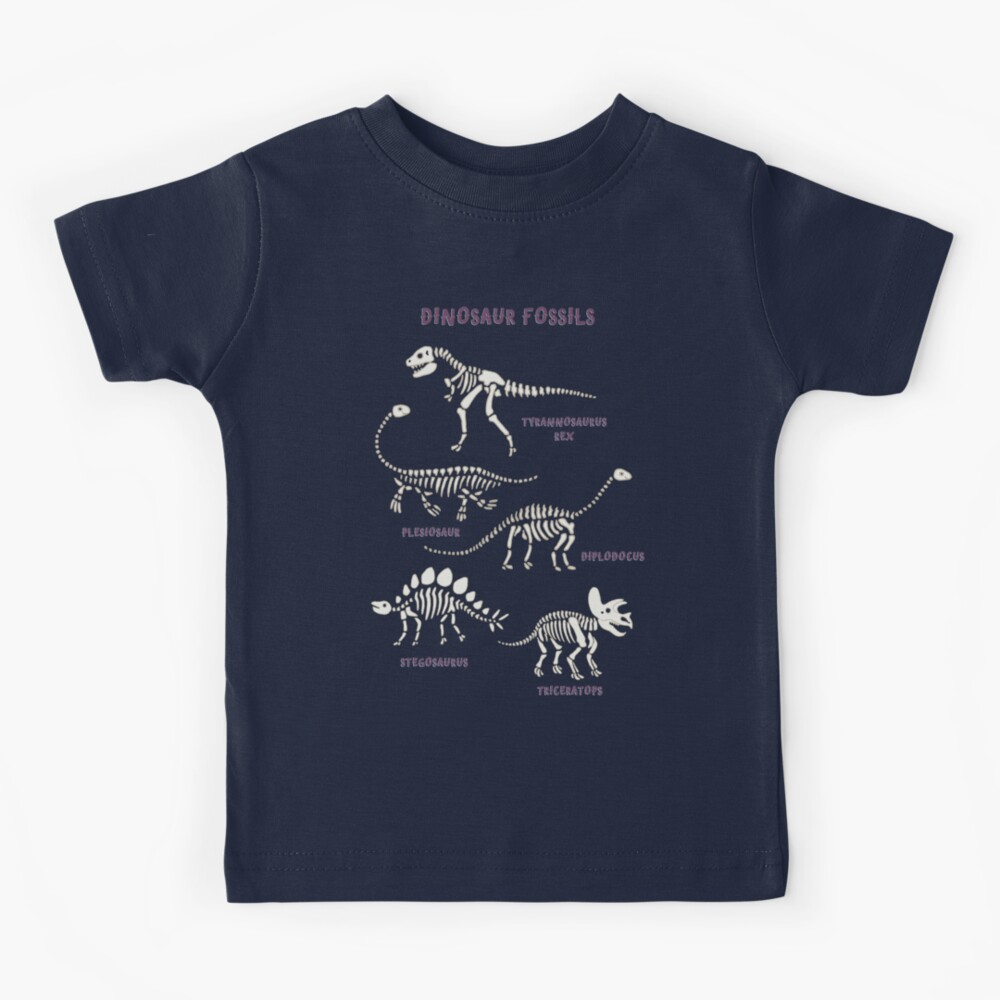 Dinosaur Fossils - cream on brown - Fun graphic pattern by Cecca Designs Kids T-Shirt