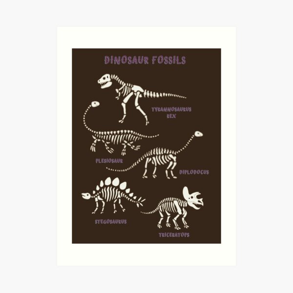 Dinosaur Fossils - cream on brown - Fun graphic pattern by Cecca Designs Art Print