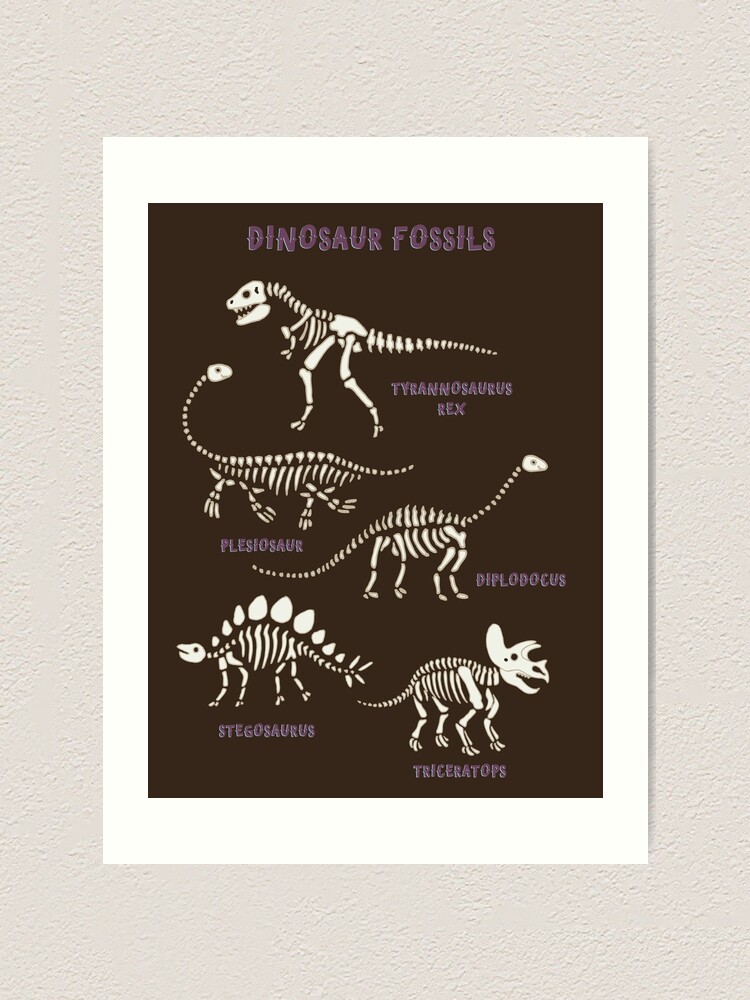 Alternate view of Dinosaur Fossils - cream on brown - Fun graphic pattern by Cecca Designs Art Print