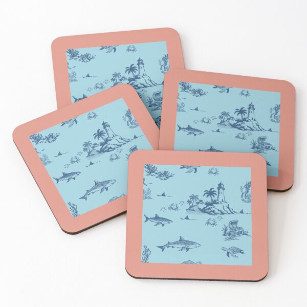 Item preview, Shark Island Ocean Toile with Treasure and Turtles designed and sold by Loomandlorebyh.