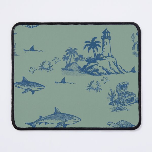 Item preview, Shark Island Ocean Toile with Treasure and Turtles designed and sold by Loomandlorebyh.