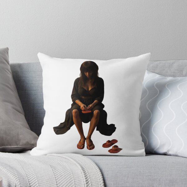 Item preview, Woman in Black Outfit Holding Red Sandal Against Black Background designed and sold by Creative88Art.