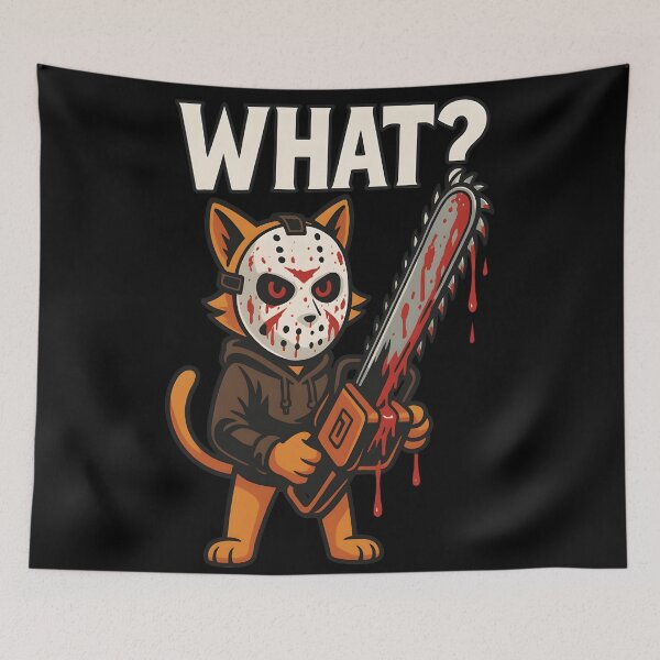 Item preview, Creepy Cat with Chainsaw in Jason Mask – Horror Cat Art – Funny Killer Cat Design designed and sold by WAUZ.