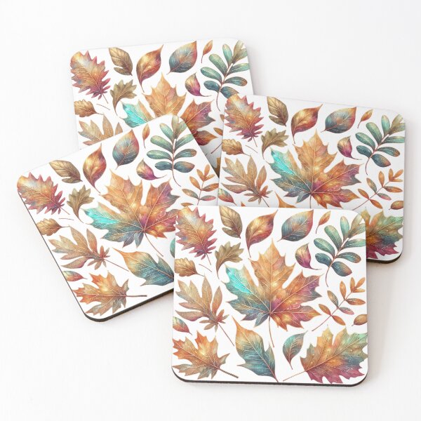 Item preview, Intricate Autumn Leaves in Gold, Orange, Red, and Teal on Black designed and sold by Creative88Art.