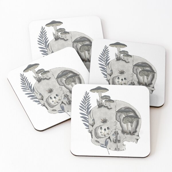 Item preview, Human skull, mushrooms and fern designed and sold by Elifndz.