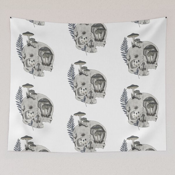 Item preview, Human skull, mushrooms and fern designed and sold by Elifndz.