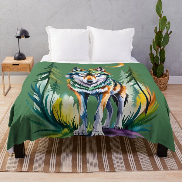 Item preview, Colorful Wolf Art Print with Crescent Moon | Vibrant Forest Wildlife Design for Summer designed and sold by pnidesign.
