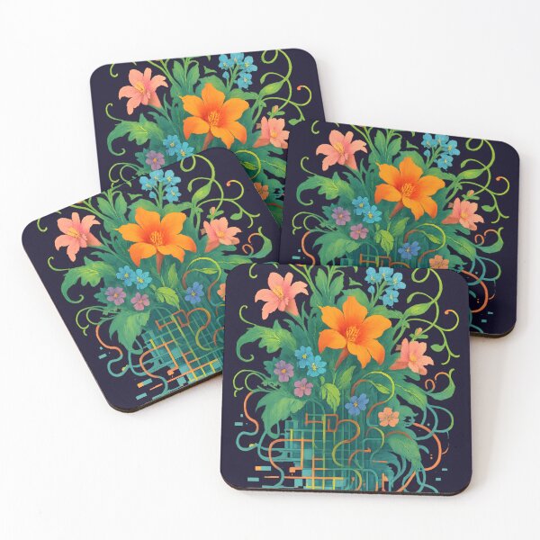 Item preview, Digital Bloom Fusion – Abstract Floral Circuit Art with Neon Vibes designed and sold by Shoot-The-Moon.