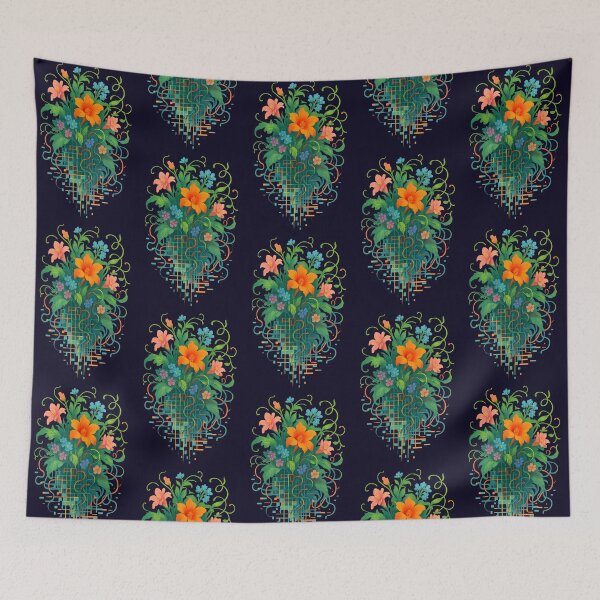 Item preview, Digital Bloom Fusion – Abstract Floral Circuit Art with Neon Vibes designed and sold by Shoot-The-Moon.