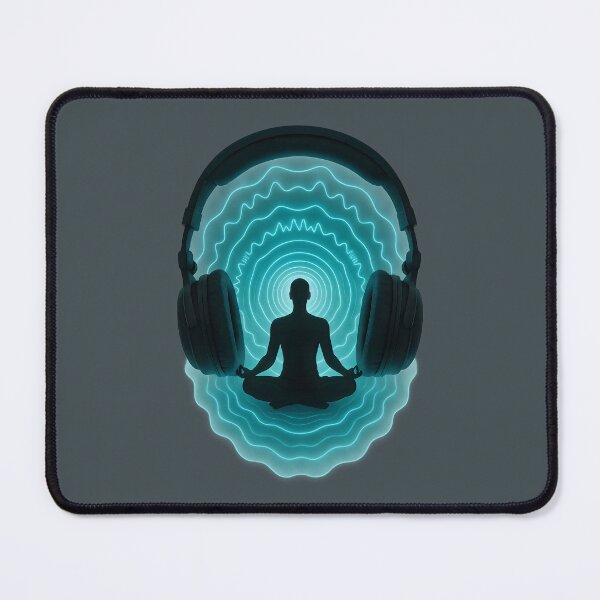 Item preview, Sonic Meditation – Neon Soundwave Headphones with Zen Silhouette Art designed and sold by Shoot-The-Moon.