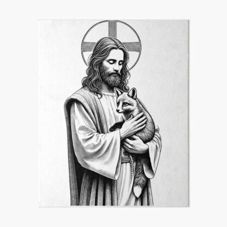 Item preview, Vintage Jesus Hugging Fox Christian Faith Animal Lover designed and sold by Kimberley King Art  King Art.