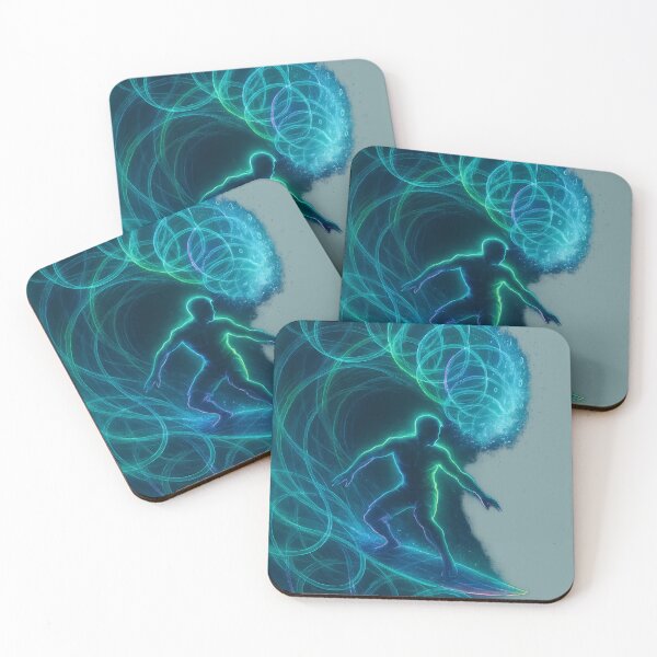 Item preview, Neon Wave Rider – Futuristic Surfer in Digital Ocean Energy Art designed and sold by Shoot-The-Moon.