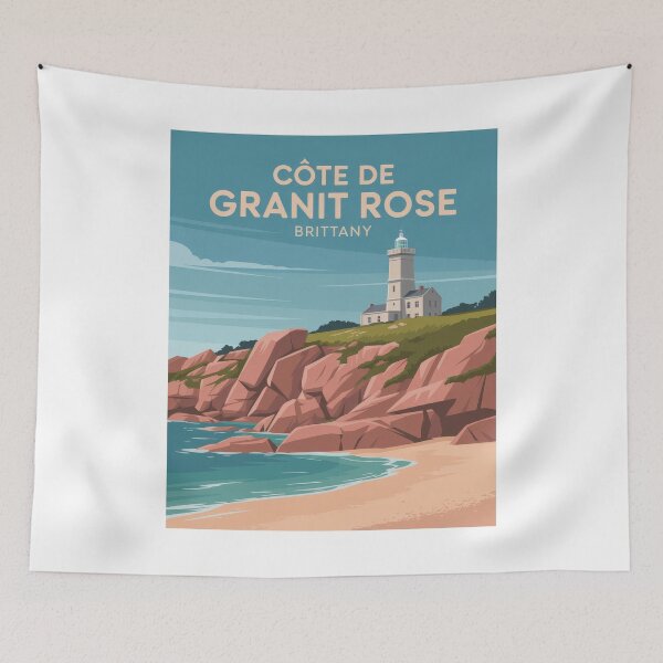 Artikelvorschau, Côte de Granit Rose Bretagne – Retro Vintage Leuchtturm & Rosa Felsküste entworfen und verkauft von pod24.