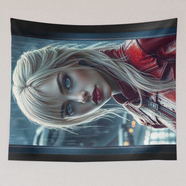 Item preview, Captivating Portrait Of Charlotte Lieselotte In Red Leather Amidst The Rain Mesmerizing AI Concept Art by Xzendor7 designed and sold by Xzendor7 Digital Art Creations.