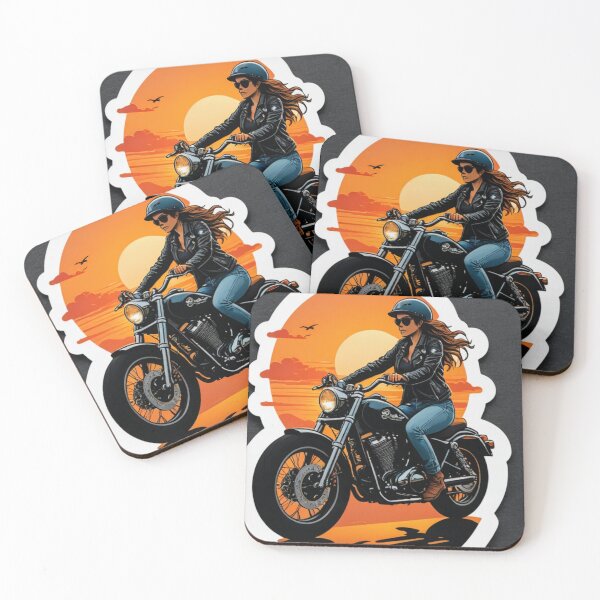 Item preview, Sunset and the motorcycle-woman rider designed and sold by Dorisartist.