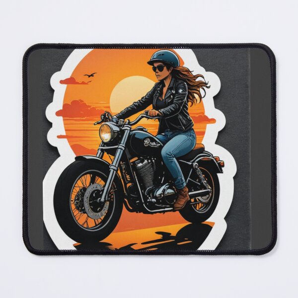 Item preview, Sunset and the motorcycle-woman rider designed and sold by Dorisartist.