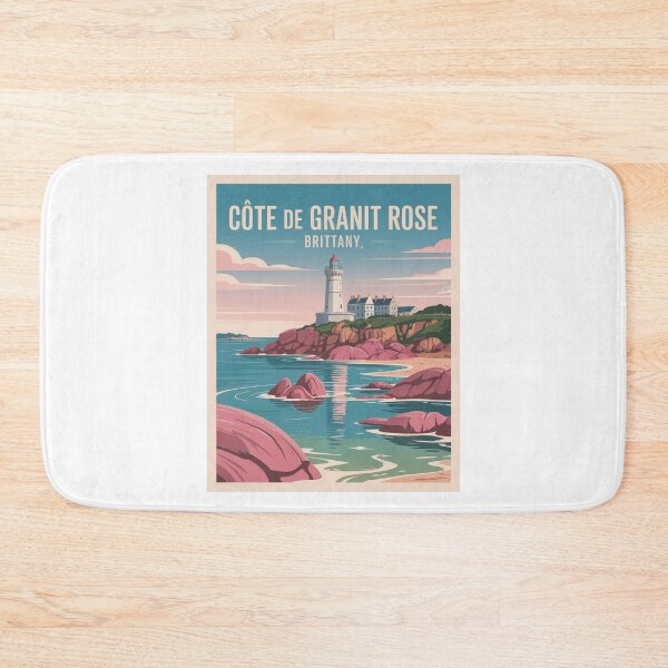 Artikelvorschau, Retro Vintage Bretagne-Poster Reiseplakat – Côte de Granit Rose mit Leuchtturm & Rosa Felsen entworfen und verkauft von pod24.