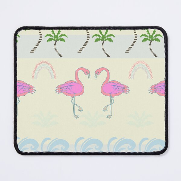 Item preview, Tropical Flamingo Seamless Pattern – Pink Birds with Palm Trees & Waves on Cream Background designed and sold by Kreatienizta.