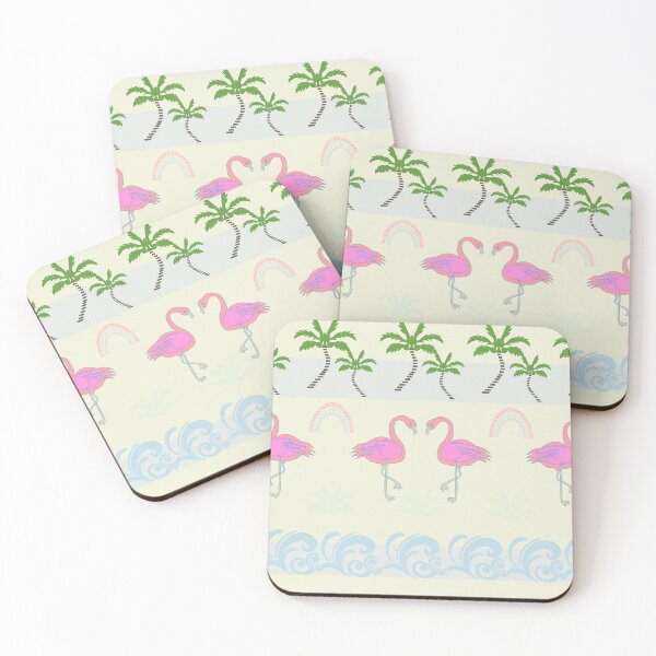 Item preview, Tropical Flamingo Seamless Pattern – Pink Birds with Palm Trees & Waves on Cream Background designed and sold by Kreatienizta.