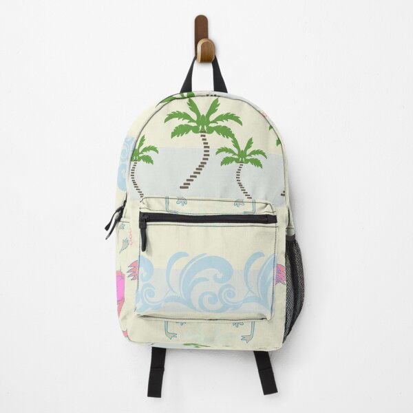 Item preview, Tropical Flamingo Seamless Pattern – Pink Birds with Palm Trees & Waves on Cream Background designed and sold by Kreatienizta.