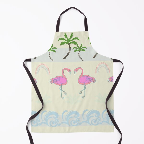 Item preview, Tropical Flamingo Seamless Pattern – Pink Birds with Palm Trees & Waves on Cream Background designed and sold by Kreatienizta.