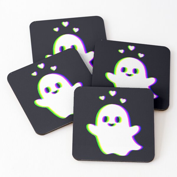 Item preview, Cute Glitch Ghost with Hearts – Kawaii Vaporwave Halloween Spirit designed and sold by Taans-Creation.