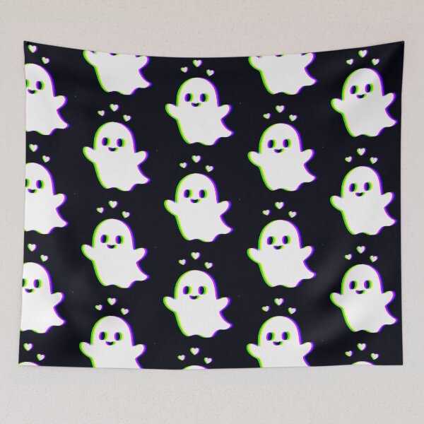 Item preview, Cute Glitch Ghost with Hearts – Kawaii Vaporwave Halloween Spirit designed and sold by Taans-Creation.