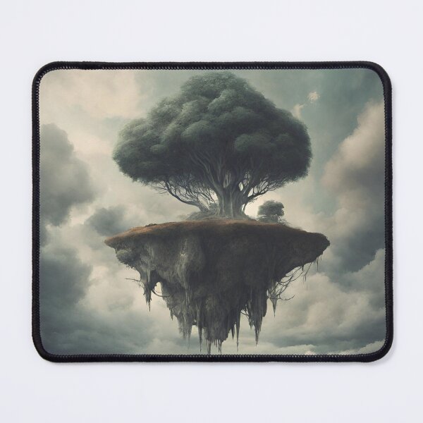 Item preview, Floating Island Fantasy Art: Surreal Landscape, Mysterious Tree, Lone Figure designed and sold by echowood26.
