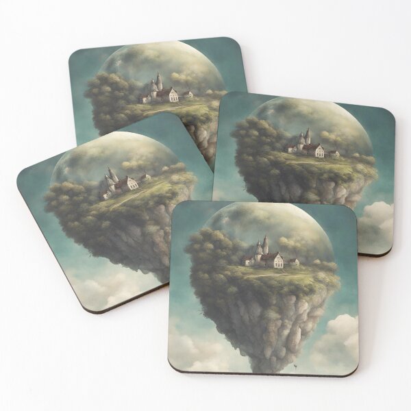 Item preview, Floating Island Village Fantasy Art | Surreal Dreamlike Landscape designed and sold by echowood26.