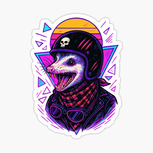 Aperçu de l'œuvre Casque Biker Opossum Skull Retro Vaporwave créée et vendue par TomFrontierArt.