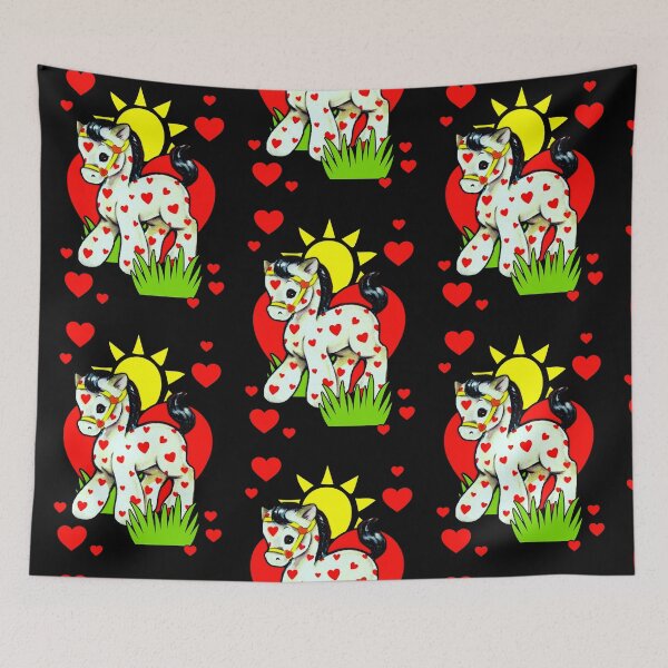 Item preview,  Vintage toy horse collage print. Hearts and a bright yellow sun included. designed and sold by CirqueBizerk.