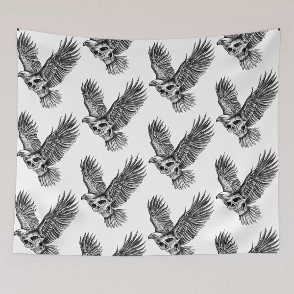 Item preview, Black and white Flying Eagle Skull Illustration design designed and sold by Scarlet Swan.