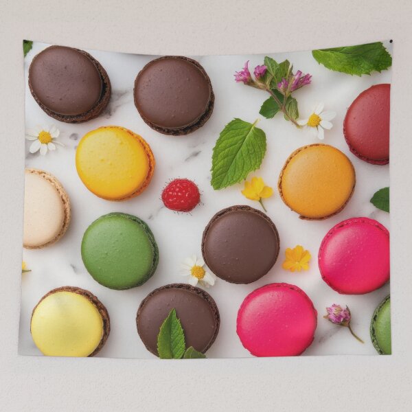Item preview, Colorful macarons spread on a table designed and sold by anytka.