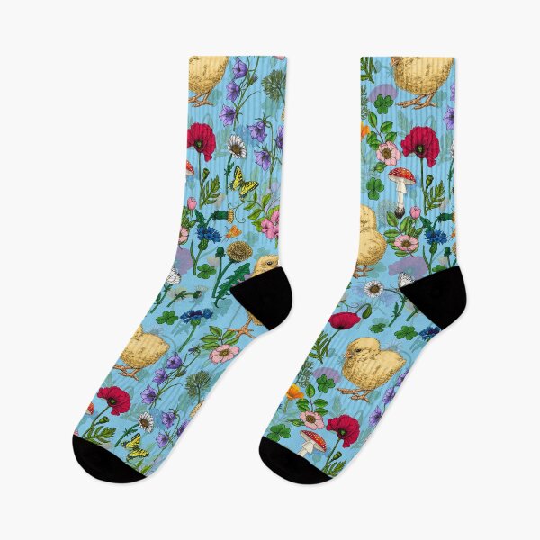 Item preview, Chickens and wildflowers on baby blue designed and sold by Katerina Mitkova Kirilova.