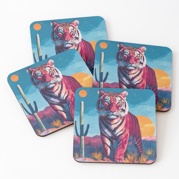 Item preview, Retro Tiger in Colorful Texas deserted land - Fantasy Wildlife painting designed and sold by TheArtistOf2022.